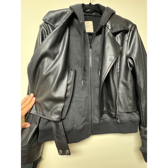 FREE PEOPLE We The Free Hooded Vegan Leather Motocycle Jacket, Sz XS - Picture 3 of 14